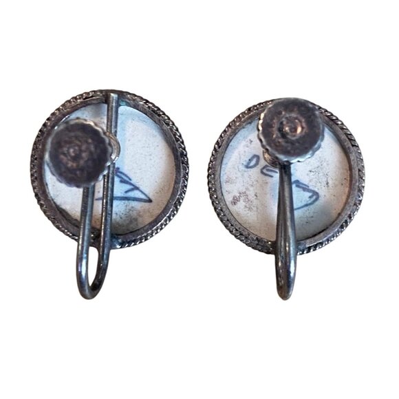 Vintage Delft Blue Porcelain Screw-Back Earrings With Windmill Design - Picture 2 of 11